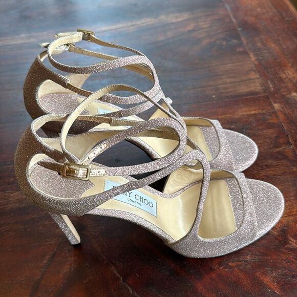 NEW Jimmy Choo Ballet Pink Shimmer Strappy High Heel Stiletto Sandals Size 40 EU - Picture 15 of 16